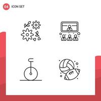 Set of 4 Modern UI Icons Symbols Signs for bouquet monocycle call presentation football Editable Vector Design Elements