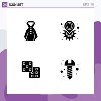 Set of 4 Commercial Solid Glyphs pack for clothing probability gear setting hardware Editable Vector Design Elements