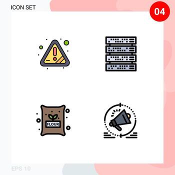 4 concepto de color plano de línea de relleno para sitios web móviles y aplicaciones alerta de error de harina elementos de diseño vectorial editables de trigo de montaje en rack vector