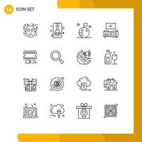 Universal Icon Symbols Group of 16 Modern Outlines of filmstrip film flag animation projector Editable Vector Design Elements