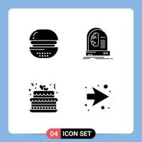 Universal Icon Symbols Group of 4 Modern Solid Glyphs of burger machine food brain love Editable Vector Design Elements