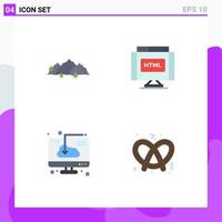 Set of 4 Modern UI Icons Symbols Signs for mountain cloud nature find download Editable Vector Design Elements