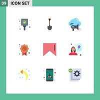 Modern Set of 9 Flat Colors Pictograph of mark quality digging certificate cloud Editable Vector Design Elements