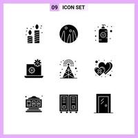 Modern Set of 9 Solid Glyphs Pictograph of tower cellular baby shampoo broadcasting gear Editable Vector Design Elements