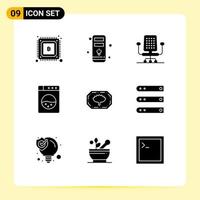 Stock Vector Icon Pack of 9 Line Signs and Symbols for hosting database office bangla bangladesh label Editable Vector Design Elements