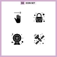 Group of 4 Solid Glyphs Signs and Symbols for hand badge right security communication Editable Vector Design Elements