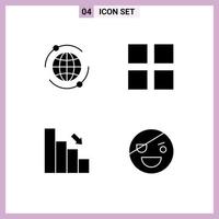 Universal Icon Symbols Group of 4 Modern Solid Glyphs of world down grid bar halloween Editable Vector Design Elements