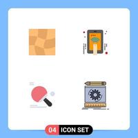 conjunto de 4 iconos modernos de la interfaz de usuario signos de símbolos para distorsionar los elementos de diseño vectorial editables de la bola del gesto de la mano del tenis de mesa vector