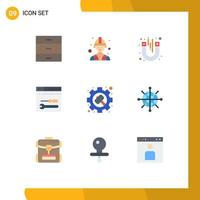 Mobile Interface Flat Color Set of 9 Pictograms of options gear magnet web service Editable Vector Design Elements