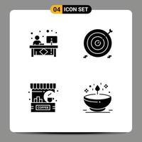 conjunto de 4 iconos de interfaz de usuario modernos signos de símbolos para elementos de diseño vectorial editables de café de negocios frontal de objetivo de empleado vector