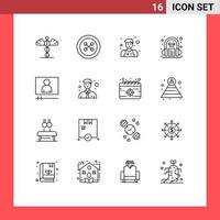 Universal Icon Symbols Group of 16 Modern Outlines of video player video assistant learning book Editable Vector Design Elements