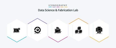 paquete de iconos de 25 glifos de laboratorio de fabricación y ciencia de datos que incluye stackd. arreglar. diagrama. papel. computadora vector