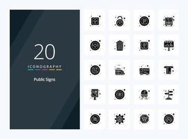 20 Public Signs Solid Glyph icon for presentation vector