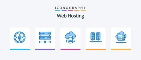 Paquete de 5 íconos azules de hospedaje web que incluye . servidor de red alojamiento en la nube base de datos. datos. diseño de iconos creativos vector