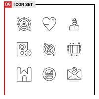 Set of 9 Modern UI Icons Symbols Signs for signal gadget head devices weight Editable Vector Design Elements