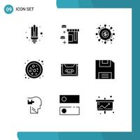 9 iconos creativos signos y símbolos modernos de cassette analógico crowdfunding molécula átomo elementos de diseño vectorial editables vector