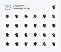 paquete de iconos de 25 glifos sólidos del proceso del cerebro humano, incluido el humano. ecología. mente. pensando. cabeza humana vector