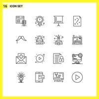 16 Thematic Vector Outlines and Editable Symbols of moustache project watch plan business Editable Vector Design Elements