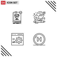 Group of 4 Modern Filledline Flat Colors Set for book office rule chat coding Editable Vector Design Elements