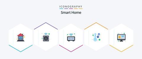 Smart Home 25 Flat icon pack including weather. temperature. power. smart. time vector
