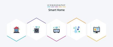 paquete de iconos planos de casa inteligente 25 que incluye el clima. la temperatura. poder. elegante. hora vector