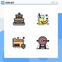 4 User Interface Filledline Flat Color Pack of modern Signs and Symbols of cake folder banana health security Editable Vector Design Elements