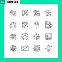 16 Universal Outlines Set for Web and Mobile Applications headphone ribbon money medical hiv Editable Vector Design Elements