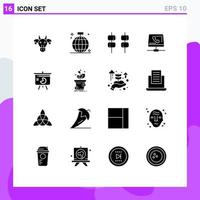 Set of 16 Modern UI Icons Symbols Signs for computing help disco handset sweet Editable Vector Design Elements