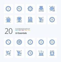 Paquete de iconos de color azul de 20 ui essentials como interfaz agregar interfaz circular cerrar vector