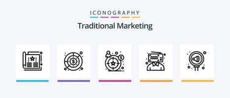 paquete de iconos de la línea 5 de marketing tradicional que incluye compartir. datos. táctica. conversión. cartelera. diseño de iconos creativos vector