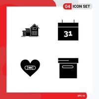 4 Creative Icons Modern Signs and Symbols of home heart appartment event like Editable Vector Design Elements