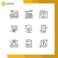 9 Universal Outlines Set for Web and Mobile Applications farm heart real estate fly air Editable Vector Design Elements