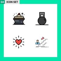 Mobile Interface Filledline Flat Color Set of 4 Pictograms of bakery love cupcake food sport promotion Editable Vector Design Elements