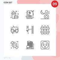 Universal Icon Symbols Group of 9 Modern Outlines of cinematography ribbon moon decoration bow Editable Vector Design Elements