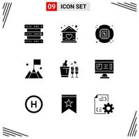 9 User Interface Solid Glyph Pack of modern Signs and Symbols of bottle mountain house interface hardware Editable Vector Design Elements