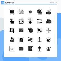 User Interface Pack of 25 Basic Solid Glyphs of tour pin writing map production Editable Vector Design Elements