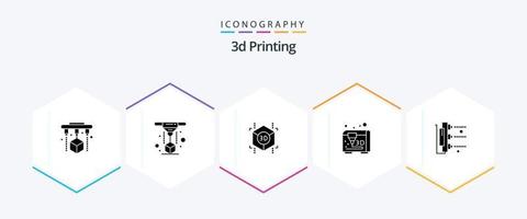 Paquete de iconos de 25 glifos de impresión 3d que incluye fábrica. impresión. láser. modelado. forma vector