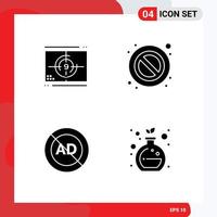 Group of 4 Modern Solid Glyphs Set for film ad block opening stop advertising Editable Vector Design Elements