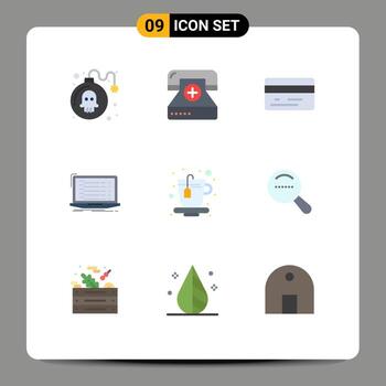 Paquete de 9 colores planos de interfaz de usuario de signos y símbolos modernos de elementos de diseño de vectores editables api de codificación de salud del desarrollador de tazas