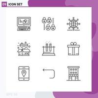 Pack of 9 Modern Outlines Signs and Symbols for Web Print Media such as test filter global product box Editable Vector Design Elements
