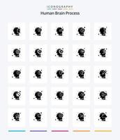 Creative Human Brain Process 25 Glyph Solid Black icon pack  Such As mind. relaxed. chart. music. human vector