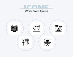 Work From Home Glyph Icon Pack 5 Icon Design. music. earphone. working area. relax. report vector