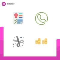 Group of 4 Modern Flat Icons Set for data cut report call scissor Editable Vector Design Elements