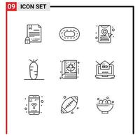 User Interface Pack of 9 Basic Outlines of bible leaf book cab autumn food Editable Vector Design Elements