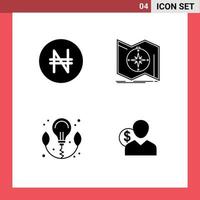 4 Universal Solid Glyphs Set for Web and Mobile Applications money bulb direction navigate client Editable Vector Design Elements