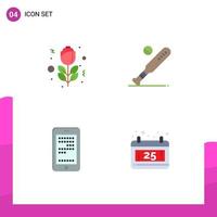 4 Flat Icon concept for Websites Mobile and Apps flower education ball sports coding Editable Vector Design Elements