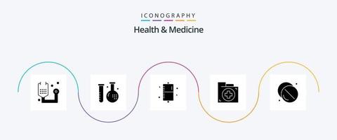 paquete de iconos de glifo 5 de salud y medicina que incluye hospital. droga. formulario. carpeta. documento vector