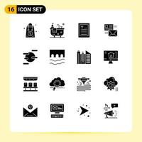 16 Universal Solid Glyphs Set for Web and Mobile Applications science list ebook mail conversation Editable Vector Design Elements