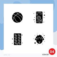 Mobile Interface Solid Glyph Set of 4 Pictograms of ball medicine sport phone medicine Editable Vector Design Elements