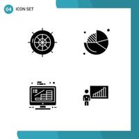 Set of 4 Commercial Solid Glyphs pack for nautical business ship chart finance Editable Vector Design Elements